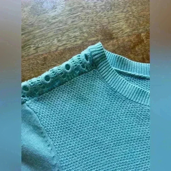 LOFT Mint Knit Pullover Sweater with Crochet Sleeves | Size XS - Picture 11 of 14